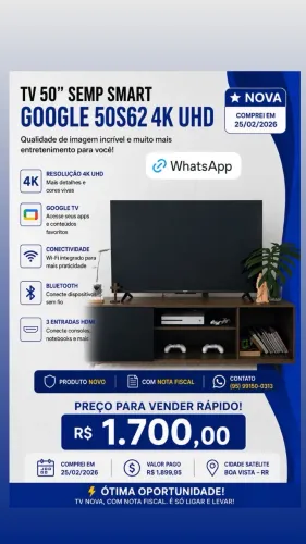 TV 50" SEMP SMART NOVA COM NOTA FISCAL 
