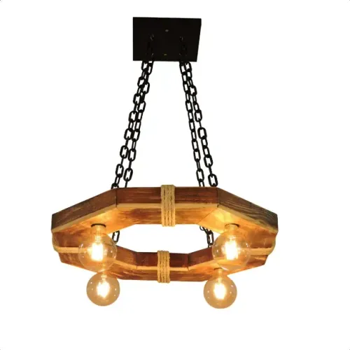 Iluminação Decorativa Caibro Rústico 4 Bocais Corda Sisal 0 Verniz Escura