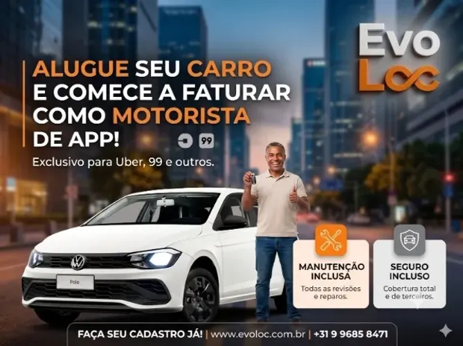 Aluguel de carro para motorista de App, Uber, 99, etc