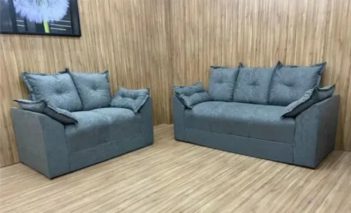 Conjunto Sofá 2x3 Lugares Paris Sued Cinza - Entrega Rápida! 
