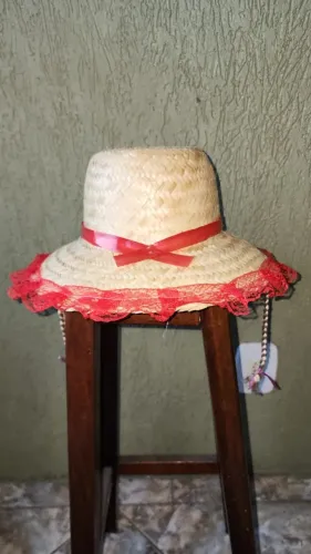 Chapéu feminino novo para festas juninas com tranças renda e lacinho 