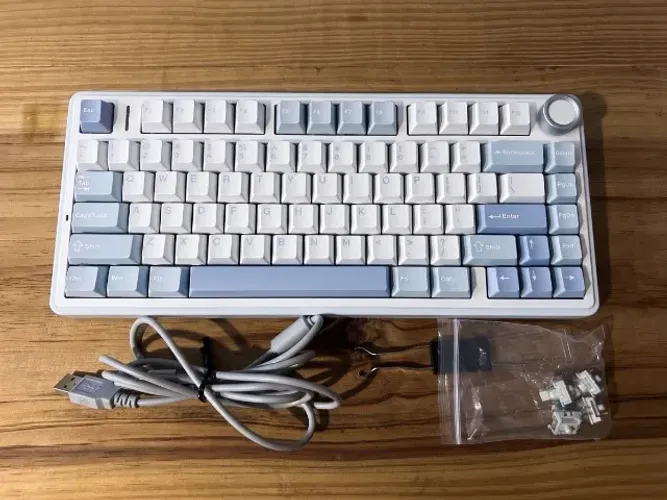 Teclado Mecânico Gamer Aula F75 Azul/Branco