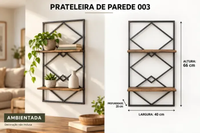 Prateleira Industrial de Parede com 2 Prateleiras