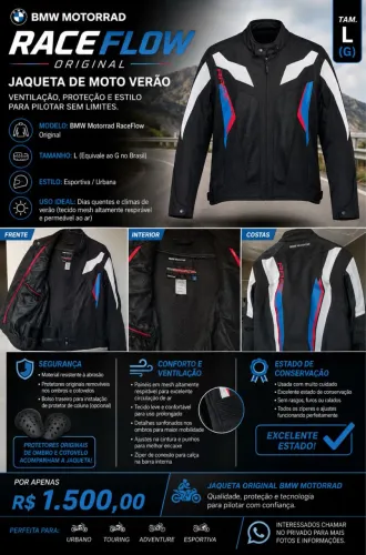 Jaqueta BMW Motorrad RaceFlow Original - Tam. L (G) - Excelente Estado