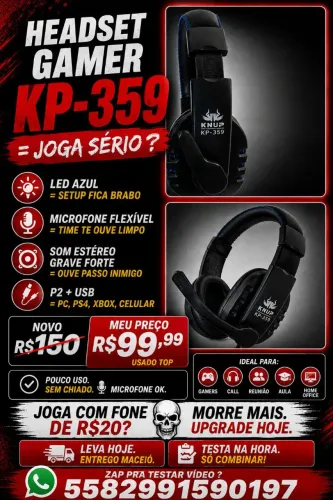 Headset Gamer Knup KP-359 Led Microfone Pc Ps4 Xbox R$99,99
