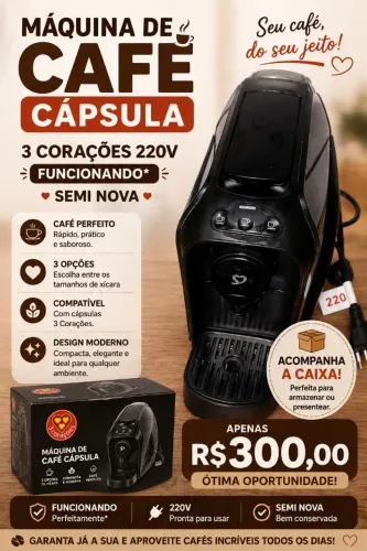 Cafeteira 3 corações cápsulas de café
