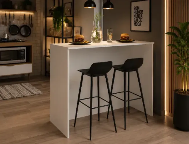 Mesa Bistrô Bancada Ilha de Alimentação 115 cm Branca