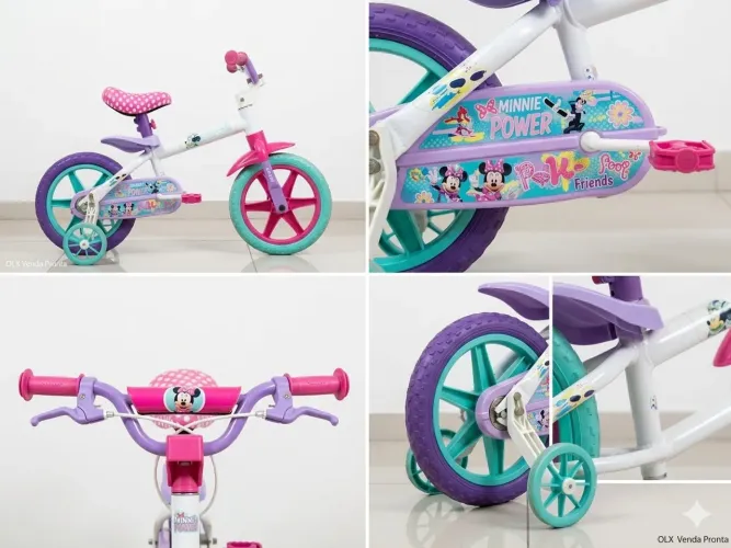 Bicicleta Infantil Caloi Minnie Power Aro 12 com Rodinhas - Menina