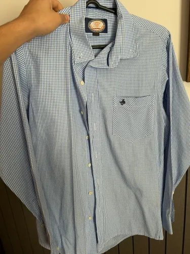 Camisa rodeio xadrez azul e branco