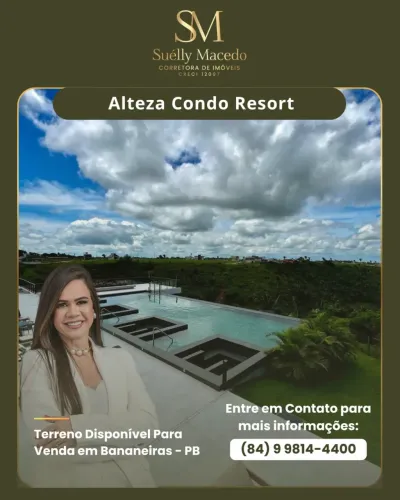 Terreno disponível para venda no Alteza Condo Resort, Bananeiras - PB