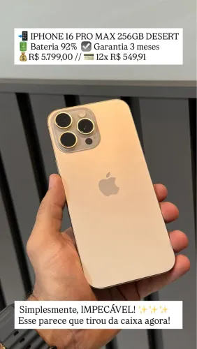 iPhone 16 pro Max 256gb em estado de novo - bateria 92%