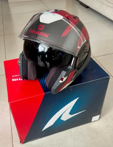 Capacete Shark EVO ES Tam 56 Escamoteável Preto e Vermelho