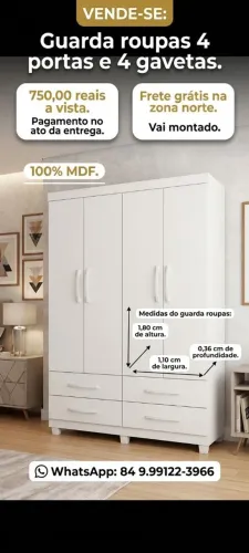 Vende se guarda roupas de 4 gavetas + 4 portas, frete grátis em Natal.