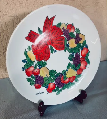 Antigo Prato Decorativo Natal Em Porcelana Guirlanda Frutas