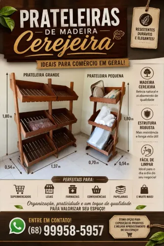 Vendo 2 Prateleiras de cerejeira para padaria e comércio em geral em Xapuri
