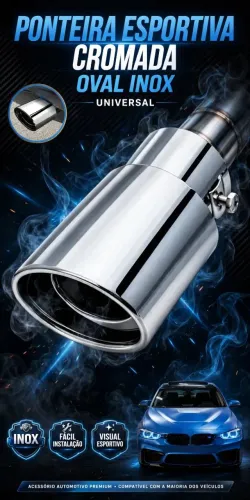 Ponteira Esportiva Cromada Oval Inox - Saída Esportiva Universal