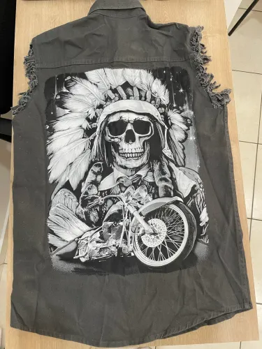 Camisa motociclista sem manga tecido jeans