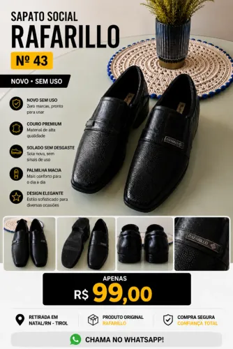 Sapato Social Rafarillo Nº 43 | Novo Sem Uso