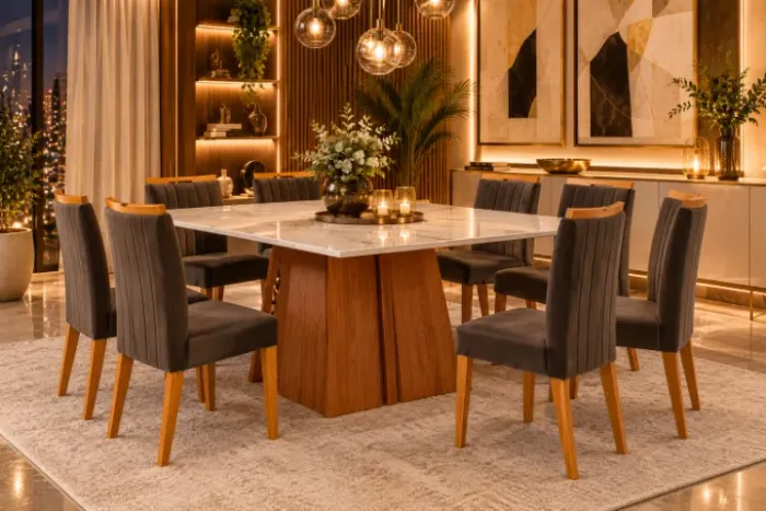 Conjunto de Mesa Com 8 Cadeiras Ítalia (NOVO A PRONTA ENTREGA)