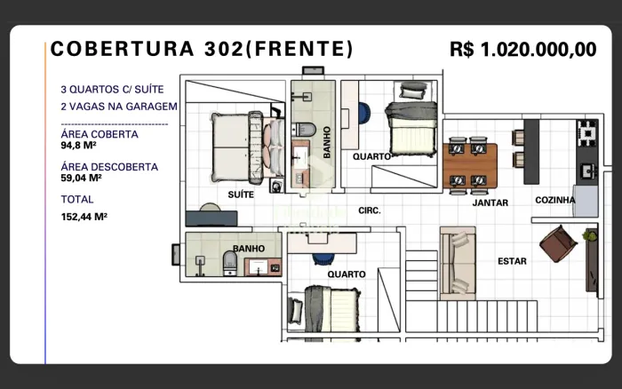 Cobertura à venda no Caiçara, Belo Horizonte, com 3 quartos 2 vagas