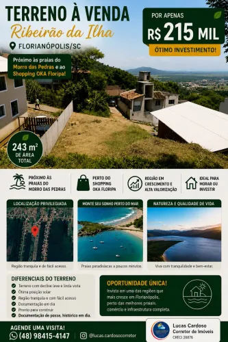 Terreno no alto ribeirão, 2 km das praias!