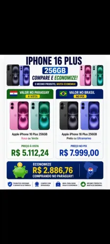 Vendo iPhone 16 Plus original e lacrado com garantia de 1 pelo Apple por R$5112,24,