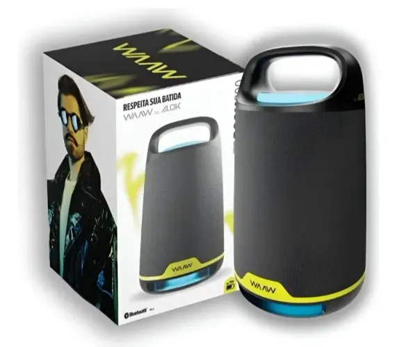 Caixa de som WAAW BOOM by Alok BLUETOOTH LEDS USB 80w na embalagem