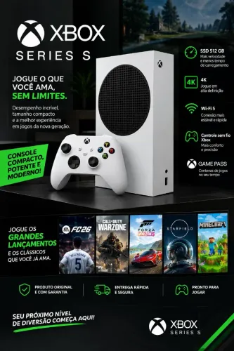 ? Xbox Series S + 2 Controles ? Branco e Preto