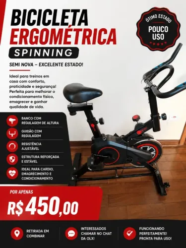 Bicicleta Ergométrica Spinning Semi Nova - R$ 450
