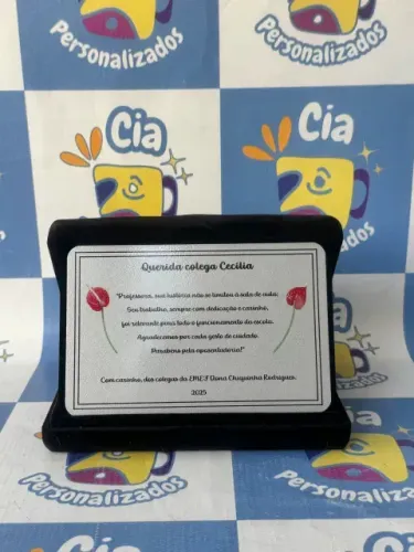 Placa de Homenagem Personalizada com Estojo de Veludo 19x14cm