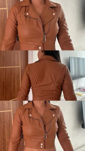 Jaqueta Feminina Caramelo Estilo Couro - Linda e Moderna