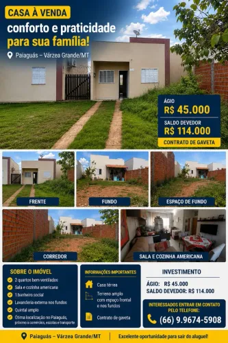 Vendo Ágio $45mil - Casa no Paiaguás