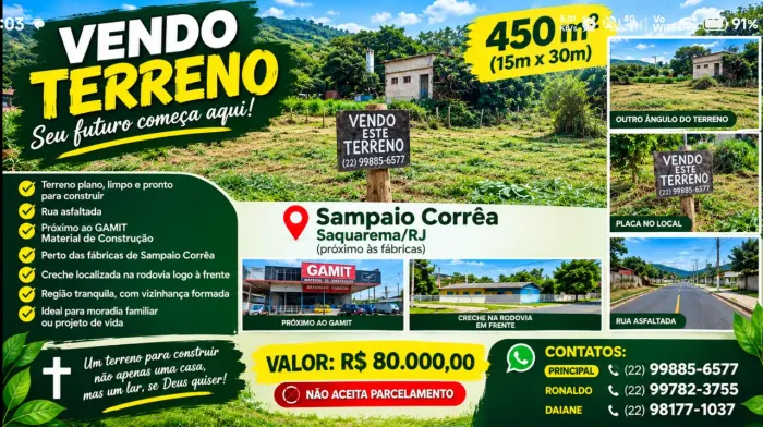 TERRENO, SAMPAIO CORRÊA SAQUAREMA RJ