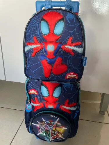 Mochila De Rodinha e lancheira Infantil Spidey Baby Azul Escuro (BAGAGGIO) 