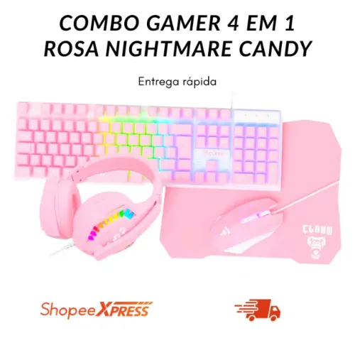 Kit Gamer ROSA Combo Teclado, Mouse, Mousepad e Headset Nightmare Candy