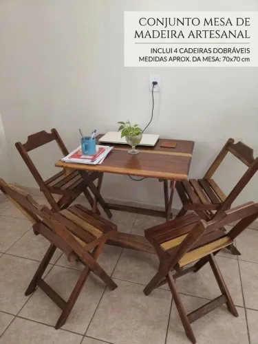 Conjunto Mesa Dobrável (4 Cadeiras) + Armário Organizador em Madeira