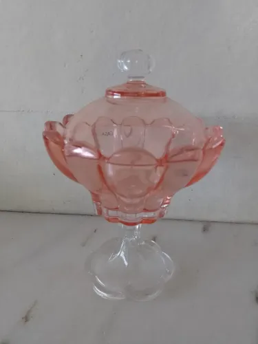Compoteira antiga vidro rosé 