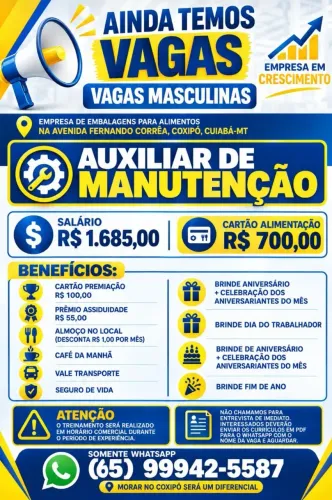 Auxiliar manutencao auxiliar producao