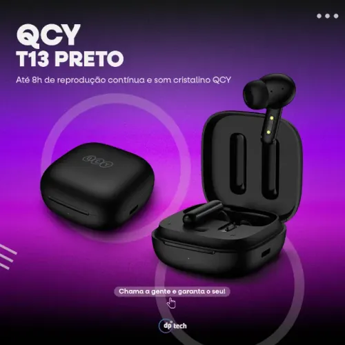 Fone Bluetooth QCY T13 ANC Cancelamento de Ruído Ativo | Preto -Entrega Grátis-