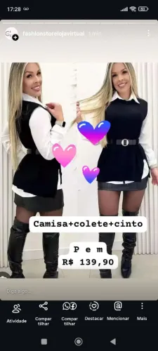 Conjunto 3 itens camisa, colete e cinto p e m
