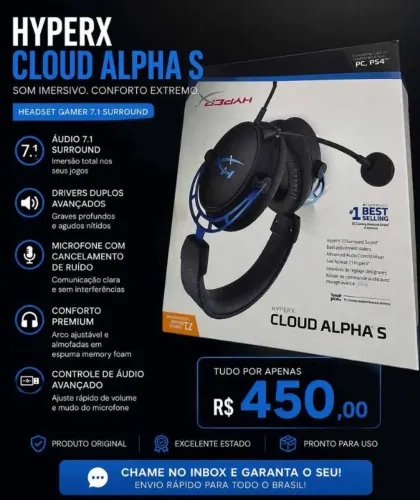 Headset Gamer HyperX Cloud Alpha S 7.1 Original - R$ 450,00