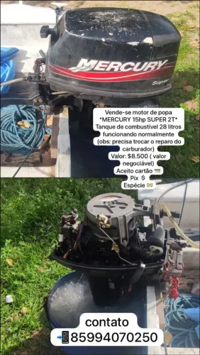 Motor de popa Mercury Super 15HP 2t