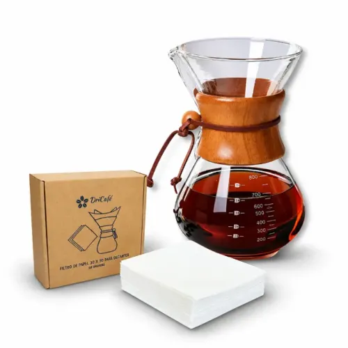 Decanter Compatível Chemex Café 800 Ml 50 Filtros Quadrados 30 cm x 30 cm