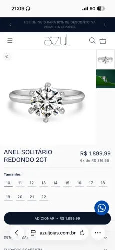 Anel solitário diamante - NOVO