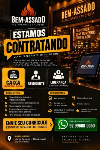 Vaga para caixa, atendente e liderança