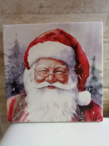 Quadro decorativo feito em Decoupage Tam 15x15 tema Papai Noel.
