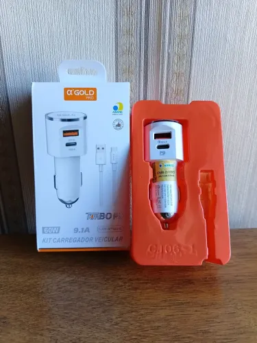 Kit Carregador Veicular Turbo PD 60W USB-C Novo na Caixa