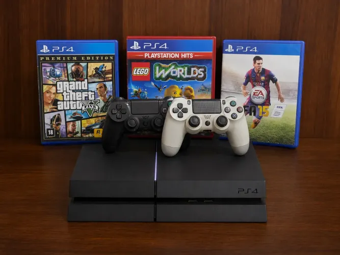 PlayStation 4 Completo + Duas manetes + 3 jogos originais