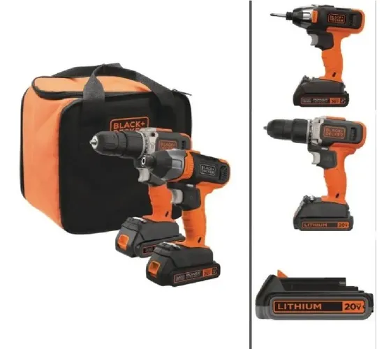 combo parafusadeira e chave de impacto black decker c/2bat 20v+bolsa