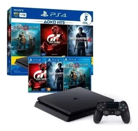 Sony Playstation 4 Slim 1 Tb Com 1 Controle + 3 Jogo